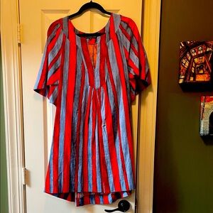 Tuckernuck (Pomander Palace)  Red and Blue Striped Midi Dress with pockets.